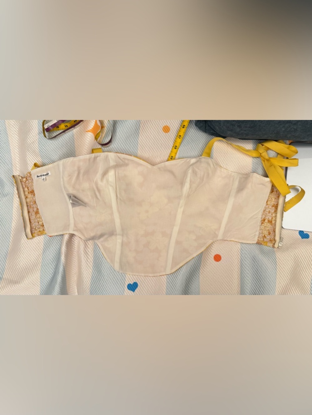 Reformation Yellow and Light Pink Floral Tie-Shoulder Bustier - Picture 7 of 9